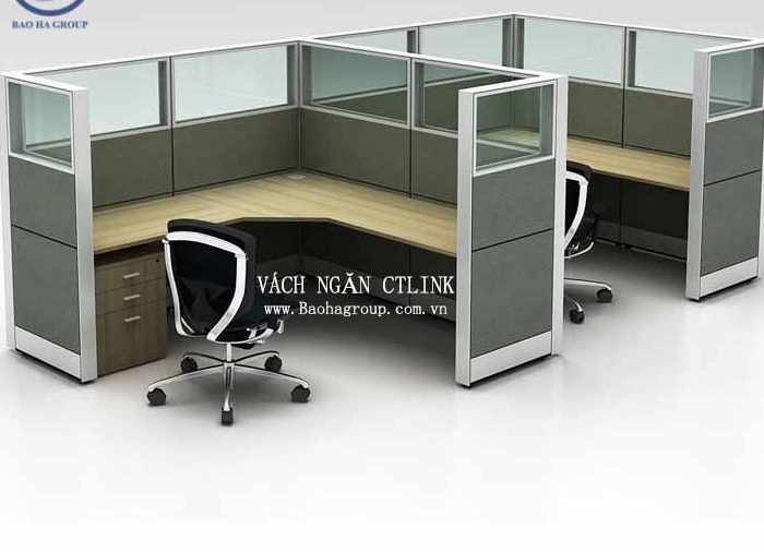 Vách ngăn bàn làm việc Nỉ Kính 02 nhân viên